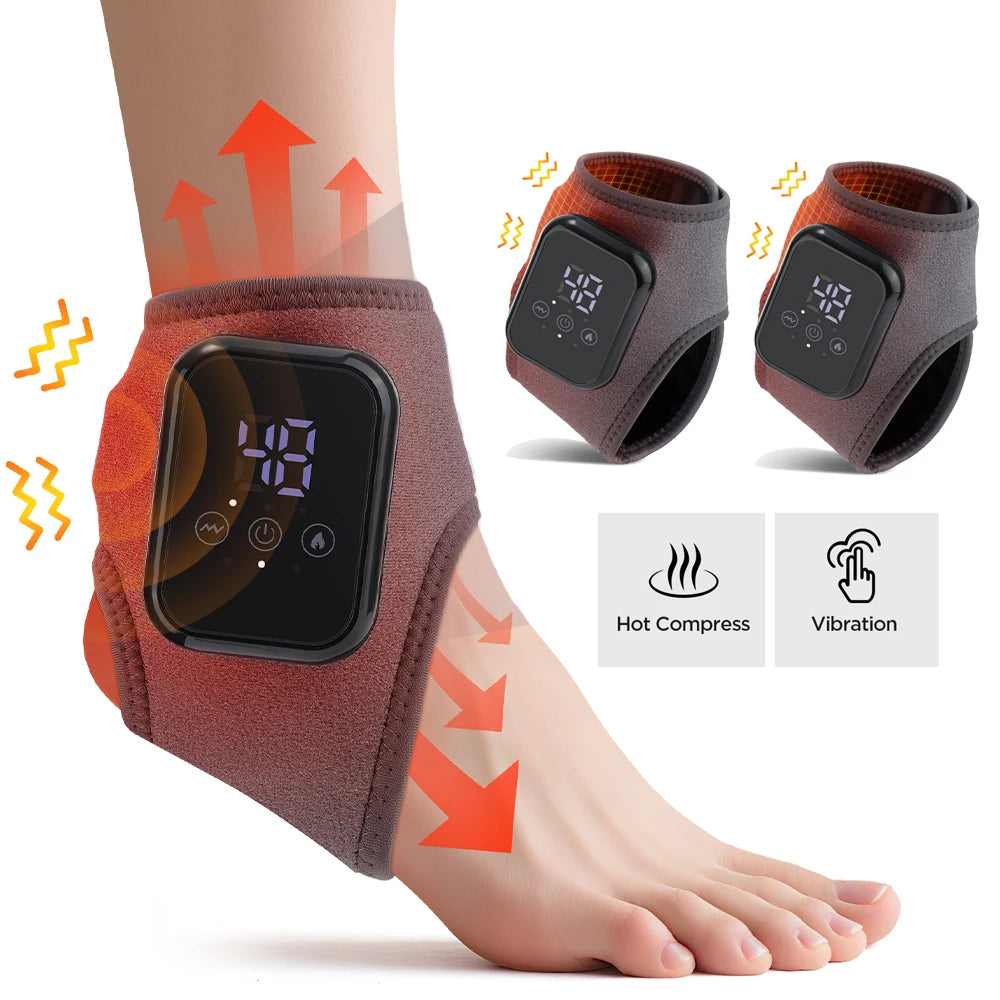 1 Pair Foot Ankle Brace Belt 3-Level Adjustable Hot Compress Vibration Massage Foot Ankle Guard Band for Carpal Tunnel and Foot Protection