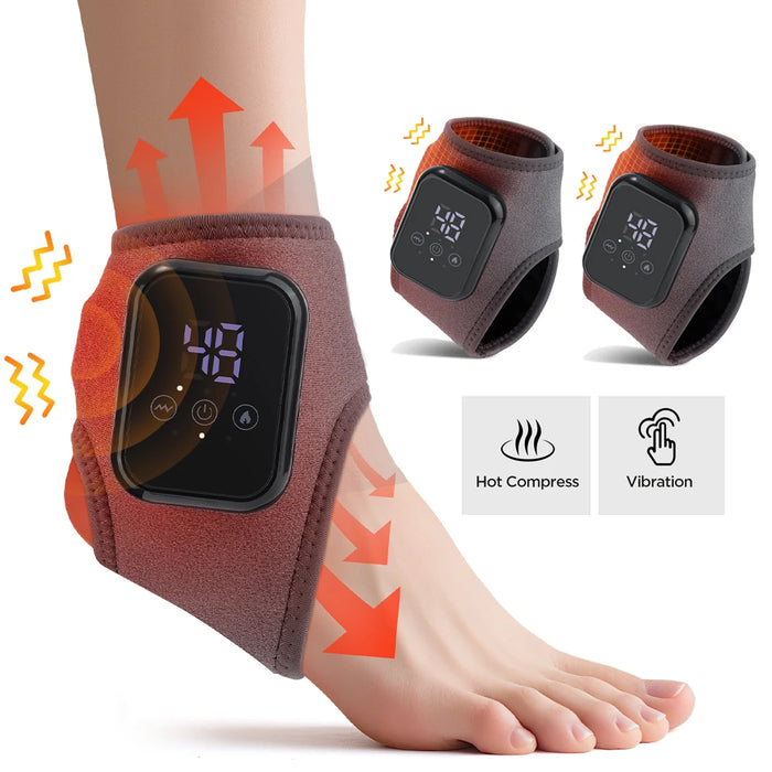 1 Pair Foot Ankle Brace Belt 3-Level Adjustable Hot Compress Vibration Massage Foot Ankle Guard Band for Carpal Tunnel and Foot Protection